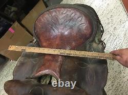 Western Vtg Riding Tooled Seat Brown Leather Horse Saddle 16' Braided Stirrups