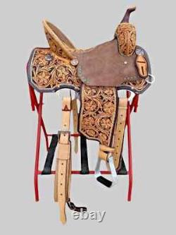 Western leather barrel horse saddle hand tooled and tack set size 10''to18'