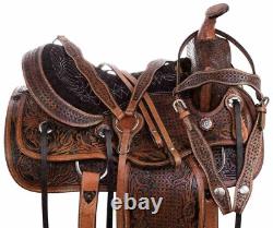 Western leather barrel horse saddle hand tooled and tack set size 10''to18'