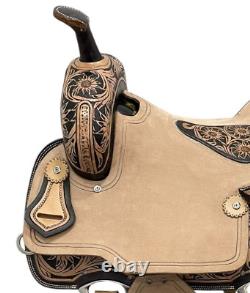 Western roper saddle natural and brown color leather with hand carbine tooled