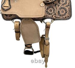 Western roper saddle natural and brown color leather with hand carbine tooled