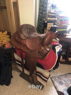 Western roping saddle 16 vintage basket weave full skirted circa 1970