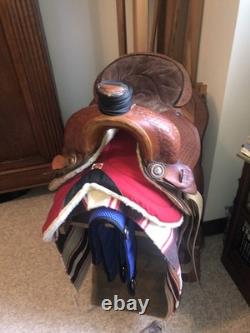 Western roping saddle 16 vintage basket weave full skirted circa 1970