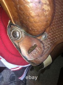 Western roping saddle 16 vintage basket weave full skirted circa 1970
