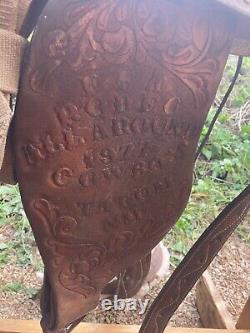 Western roping saddle, used, flaws, see pics for measurements & condition