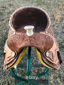 Western saddle 15 16 17 18 used lesther horse pleasure barrel ra Tooled Tack Set