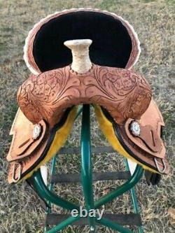Western saddle 15 16 17 18 used lesther horse pleasure barrel ra Tooled Tack Set