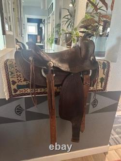 Western saddle, vintage antique western decor, 16 seat brown leather