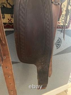 Western saddle, vintage antique western decor, 16 seat brown leather