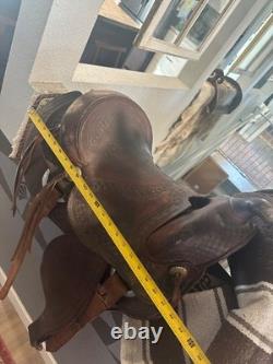 Western saddle, vintage antique western decor, 16 seat brown leather
