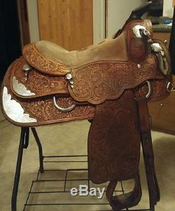 Western show saddle P. J. Shopbell like a blue ribbon, broken horn, harris