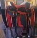 Youth 13 In Red With Silver Studded Western Show Saddle Set With Blanket