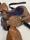 Youth Kid Western Barrel Trail Saddle Floral Tooled Leather Purple Suede Seat