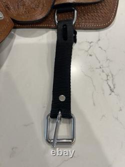 Youth Kid Western Barrel Trail Saddle Floral Tooled Leather Purple Suede Seat