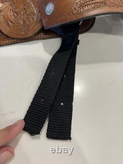 Youth Kid Western Barrel Trail Saddle Floral Tooled Leather Purple Suede Seat