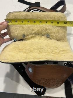 Youth Kid Western Barrel Trail Saddle Floral Tooled Leather Purple Suede Seat