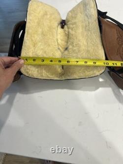 Youth Kid Western Barrel Trail Saddle Floral Tooled Leather Purple Suede Seat