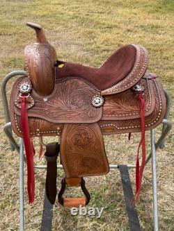 Youth Kids Western Pleasure/Trail Saddle With Brown Suede Seat Floral Tooled
