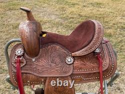 Youth Kids Western Pleasure/Trail Saddle With Brown Suede Seat Floral Tooled