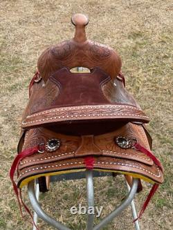 Youth Kids Western Pleasure/Trail Saddle With Brown Suede Seat Floral Tooled