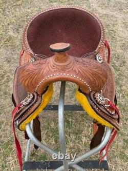 Youth Kids Western Pleasure/Trail Saddle With Brown Suede Seat Floral Tooled