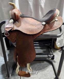 Youth/Pony Western saddle 12 1/2 suede seat V. H. Saddlery Circle M Basket Stamp