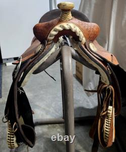 Youth/Pony Western saddle 12 1/2 suede seat V. H. Saddlery Circle M Basket Stamp