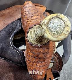 Youth/Pony Western saddle 12 1/2 suede seat V. H. Saddlery Circle M Basket Stamp