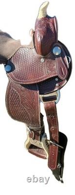 Youth Trail Pleasure Western Saddle with Silver Laced Rawhide Cantle 12