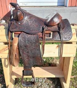 #h1250 14 Big Horn Western Show Saddle Beautiful Tooled Leather Free Shipping