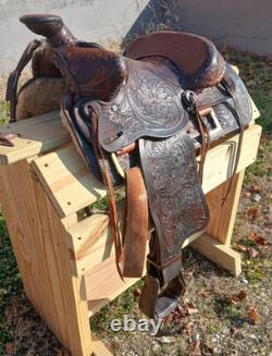 #h1250 14 Big Horn Western Show Saddle Beautiful Tooled Leather Free Shipping