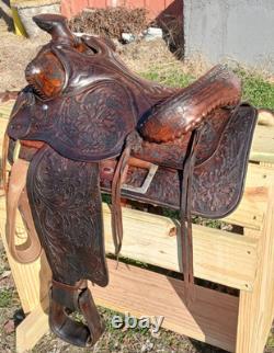 #h1250 14 Big Horn Western Show Saddle Beautiful Tooled Leather Free Shipping