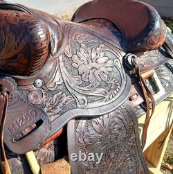 #h1250 14 Big Horn Western Show Saddle Beautiful Tooled Leather Free Shipping