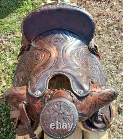 #h1250 14 Big Horn Western Show Saddle Beautiful Tooled Leather Free Shipping