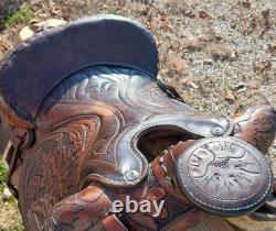 #h1250 14 Big Horn Western Show Saddle Beautiful Tooled Leather Free Shipping