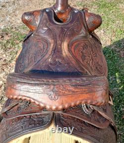 #h1250 14 Big Horn Western Show Saddle Beautiful Tooled Leather Free Shipping