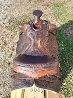 #h1250 14 Big Horn Western Show Saddle Beautiful Tooled Leather Free Shipping