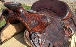 #h1250 14 Big Horn Western Show Saddle Beautiful Tooled Leather Free Shipping