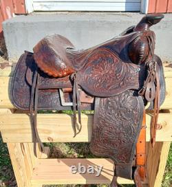 #h1250 14 Big Horn Western Show Saddle Beautiful Tooled Leather Free Shipping
