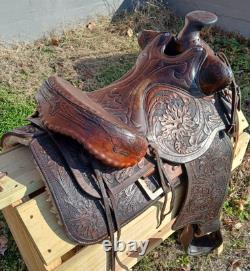 #h1250 14 Big Horn Western Show Saddle Beautiful Tooled Leather Free Shipping