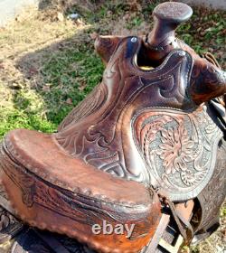 #h1250 14 Big Horn Western Show Saddle Beautiful Tooled Leather Free Shipping
