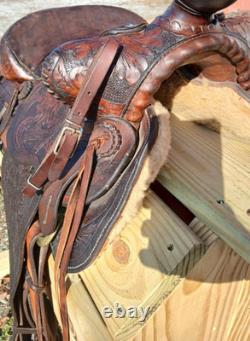 #h1250 14 Big Horn Western Show Saddle Beautiful Tooled Leather Free Shipping