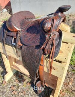 #h1250 14 Big Horn Western Show Saddle Beautiful Tooled Leather Free Shipping
